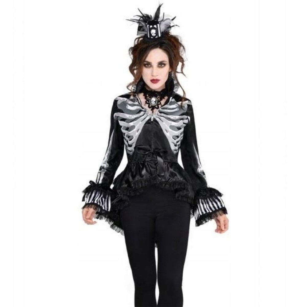 skeleton women's jacket ruffle bell sleeves bows lace day of the dead halloween